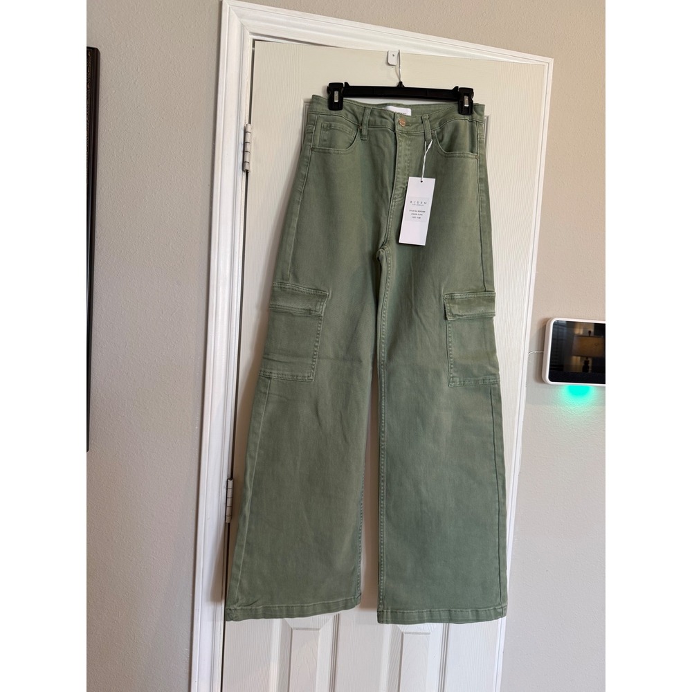 Risen Los Angeles Olive Green Wide Leg Cargo Jeans RDP5488 Size 7/28 NEW - Picture 5 of 5